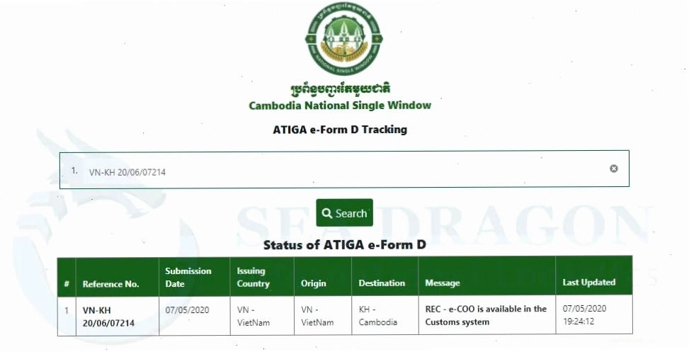 Cách kiểm tra C/O điện tử của Cambodia Form D trên hệ thống ASW