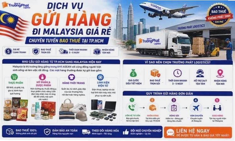 Dịch vụ gửi hàng đi Malaysia giá rẻ Chuyên tuyến bao thuế tại TP.HCM