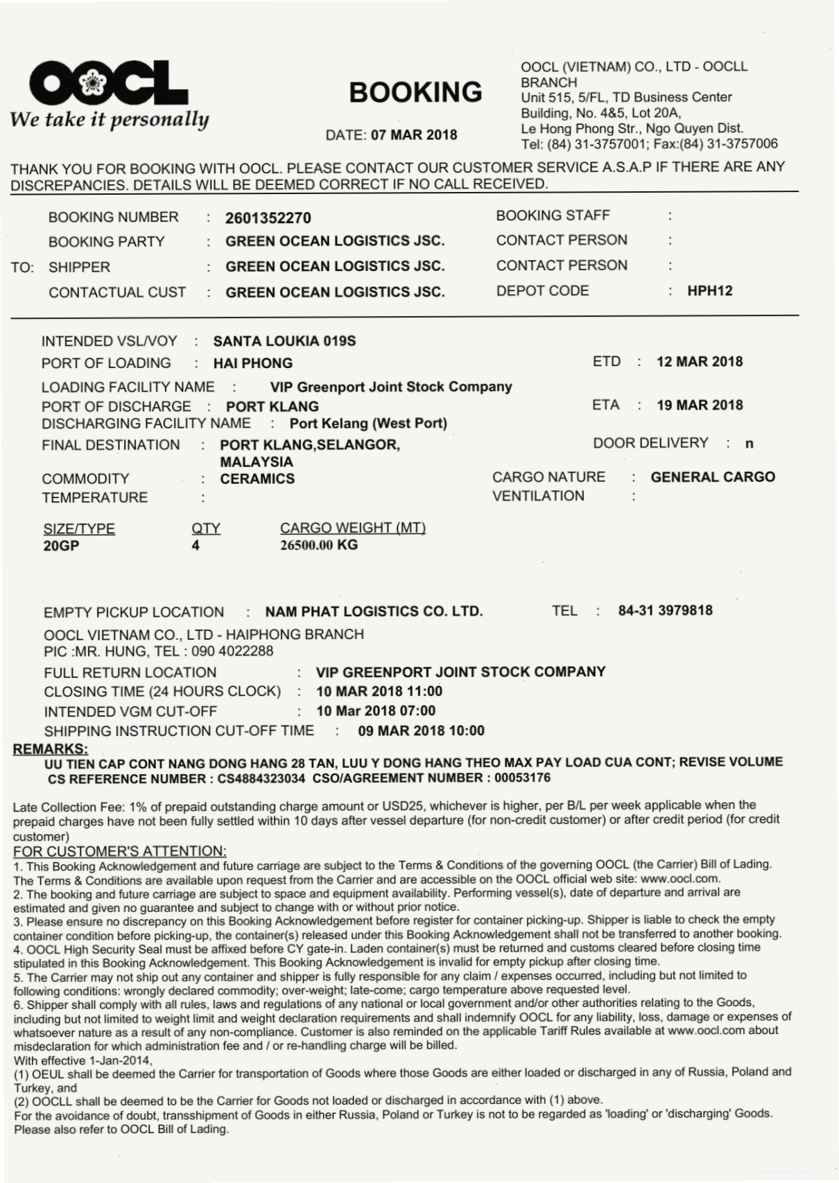 Form booking tàu hàng hóa