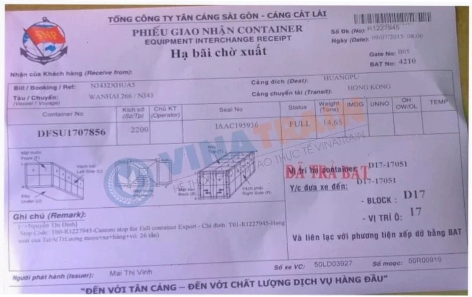 Hình ảnh minh họa về Phiếu EIR trong quy trình nhập khẩu FCL