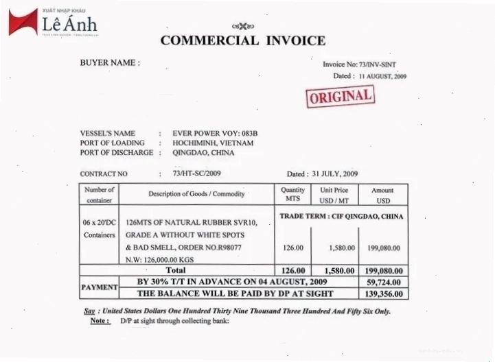 Mẫu Commercial Invoice chuẩn xác cho dân xuất nhập khẩu
