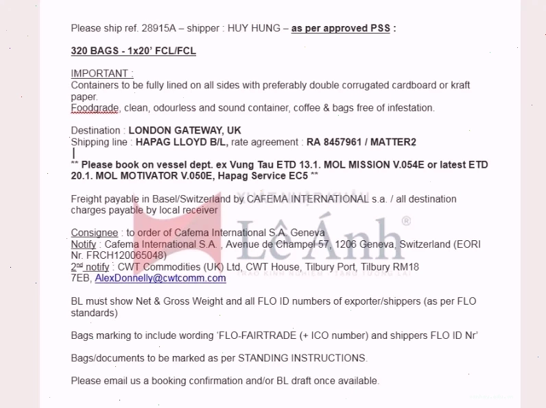 Mẫu Shipping Instruction chuẩn cho dân xuất nhập khẩu