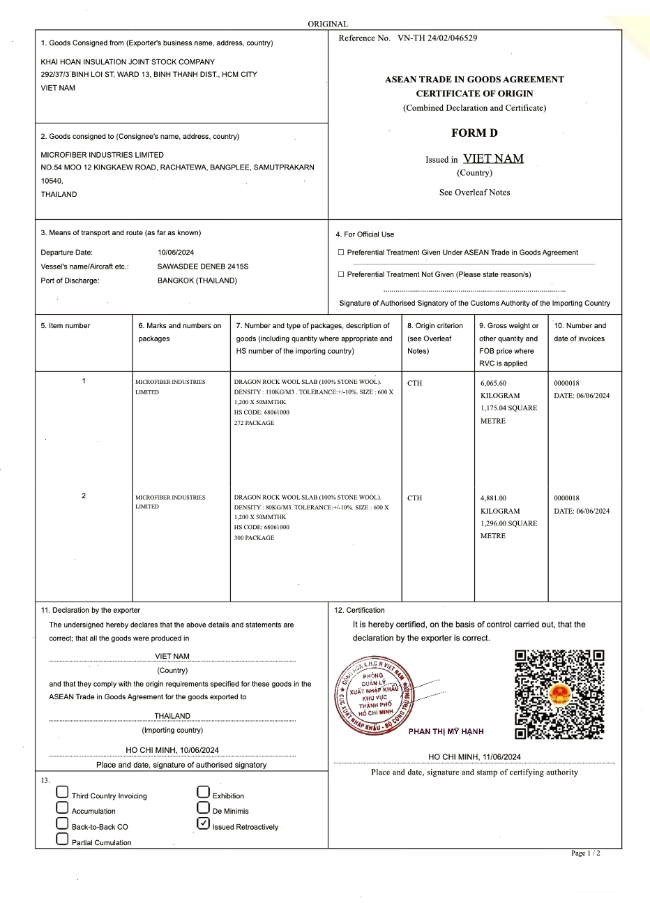Một mẫu C/O Form D được trình bày rõ ràng