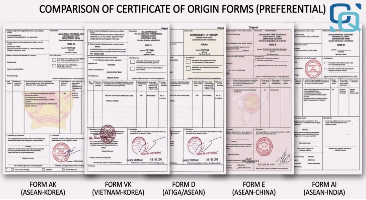 Tổng hợp các mẫu C/O Form AK, VK, D, E, AI trong thực tế